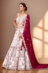 Buy_Samyukta Singhania_Cream Polyester, Georgette Sequins, Pearls Floral Thread Embroidered Lehenga Set _Online_at_Aza_Fashions