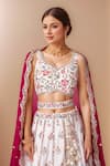 Samyukta Singhania_Cream Polyester, Georgette Sequins, Pearls Floral Thread Embroidered Lehenga Set _at_Aza_Fashions