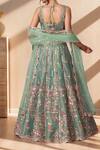 Shop_Samyukta Singhania_Green Net, Linen Sequins, Pearls, Mirrors, Embroidery, Floral Zari Lehenga Set_at_Aza_Fashions