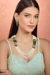 Buy_Moh-Maya by Disha Khatri_Emerald Green Pearls, Cut Work, Beads Moissanite Layered Necklace Set _at_Aza_Fashions