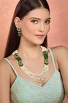 Buy_Moh-Maya by Disha Khatri_Emerald Green Pearls, Cut Work, Beads Moissanite Layered Necklace Set 