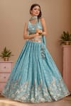 Samyukta Singhania_Blue Polyester, Georgette Sequins, Zari, Embroidered Flower Vine Lehenga Set _Online_at_Aza_Fashions
