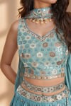 Buy_Samyukta Singhania_Blue Polyester, Georgette Sequins, Zari, Embroidered Flower Vine Lehenga Set _Online_at_Aza_Fashions