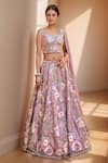 Buy_Samyukta Singhania_Purple Organza, Net, Satin Beads, Embellished Floral Blossom Lehenga Set_at_Aza_Fashions