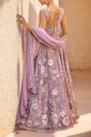 Shop_Samyukta Singhania_Purple Organza, Net, Satin Beads, Embellished Floral Blossom Lehenga Set_at_Aza_Fashions
