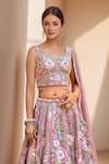Samyukta Singhania_Purple Organza, Net, Satin Beads, Embellished Floral Blossom Lehenga Set_Online_at_Aza_Fashions