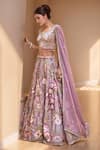Buy_Samyukta Singhania_Purple Organza, Net, Satin Beads, Embellished Floral Blossom Lehenga Set_Online_at_Aza_Fashions