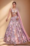 Shop_Samyukta Singhania_Purple Organza, Net, Satin Beads, Embellished Floral Blossom Lehenga Set_Online_at_Aza_Fashions