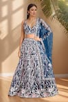 Buy_Samyukta Singhania_Blue Net Embroidery Floral Vines Leaf Navy Lehenga Set _at_Aza_Fashions