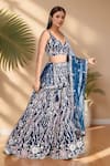 Samyukta Singhania_Blue Net Embroidery Floral Vines Leaf Navy Lehenga Set _at_Aza_Fashions
