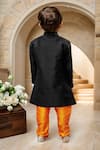 Shop_Arihant Rai Sinha_Black Dupion Silk Embroidery Bird Sherwani And Churidar Set _at_Aza_Fashions