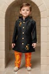 Buy_Arihant Rai Sinha_Black Dupion Silk Embroidery Bird Sherwani And Churidar Set _at_Aza_Fashions