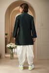 Shop_Petite Pomme_Green Silk, Cotton Bottle Angarkha Kurta Set _at_Aza_Fashions