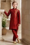 Buy_Arihant Rai Sinha_Maroon Silk Embroidery Blossom Vine Kurta Set _at_Aza_Fashions