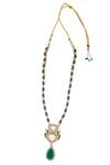 Shop_Nazaakat By Samara Singh_Green Zari, Diamonds Polki And American Necklace Set _at_Aza_Fashions