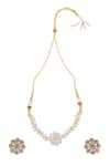 Shop_Nazaakat By Samara Singh_Gold Plated Zari, Diamonds Floral Polki And American Necklace Set _at_Aza_Fashions