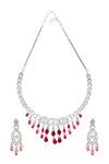 Shop_Nazaakat By Samara Singh_Red Imitation Diamonds American Necklace Set _at_Aza_Fashions