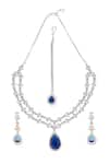 Shop_Nazaakat By Samara Singh_Silver Plated Crystals Double Layered Necklace Set With Maangtikka _at_Aza_Fashions
