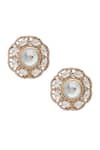Shop_Nazaakat By Samara Singh_Gold Plated Piping Polki Floral Stud Earrings _at_Aza_Fashions