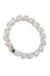 Shop_Nazaakat By Samara Singh_Silver Plated Imitation Diamonds Leaf Shaped American Bracelet _at_Aza_Fashions
