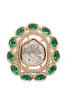 Shop_Nazaakat By Samara Singh_Green Imitation Diamonds Polki And American Embellished Ring _at_Aza_Fashions