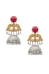 Shop_Nazaakat By Samara Singh_Gold Plated Pearls, Stones Dual Studded Jhumkas _at_Aza_Fashions