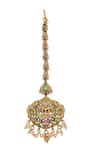 Shop_Nazaakat By Samara Singh_Gold Plated Temple Maangtikka With Stones _at_Aza_Fashions