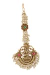 Shop_Nazaakat By Samara Singh_Gold Plated Temple Maangtikka With Pearls _at_Aza_Fashions