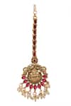 Shop_Nazaakat By Samara Singh_Gold Plated Temple Maangtikka With Kemp Stones _at_Aza_Fashions