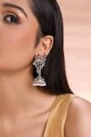 Shop_Nazaakat By Samara Singh_Silver Plated Pearls, Stones Bird Pattern Tasselled Jhumkas _Online_at_Aza_Fashions