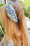 Shop_The House Of Aqua_Blue Beads, Crystals, Pearls Denim Headband _at_Aza_Fashions
