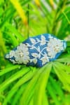 Buy_The House Of Aqua_Blue Cut Work, Embroidery Denim Velvet Headband _at_Aza_Fashions