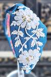 Shop_The House Of Aqua_Blue Cut Work, Embroidery Denim Velvet Headband _at_Aza_Fashions