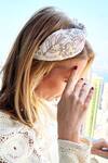 Buy_The House of Aqua_Off White Crystals, Pearls, Sequins, Beads Bloom Embroidered Headband _at_Aza_Fashions