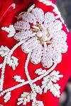The House of Aqua_Red Cut Work, Beads, Pearls Blossom Embroidered Headband _Online_at_Aza_Fashions