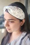 Buy_The House of Aqua_Off White Beads, Sequins Floral Embroidered Headband _at_Aza_Fashions