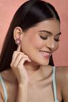 Shop_Moh-Maya By Disha Khatri_Red Crystals, Stones Kundan And Cubic Zirconia Stud Earrings _Online_at_Aza_Fashions
