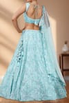 Shop_Samyukta Singhania_Blue Polyester, Net Sequins, Zari, Stones, Embroidery Plunge Floral Lehenga Set_at_Aza_Fashions