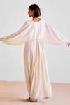 Shop_Cotton And Clay_Off White Modal Embroidery V-neck Stripe Print Kaftan Dress With Scarf _at_Aza_Fashions
