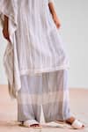 Cotton And Clay_Off White Modal V-neck Stripe Print Kaftan And Trouser Set _Online_at_Aza_Fashions