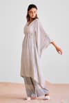 Buy_Cotton And Clay_Off White Modal V-neck Stripe Print Kaftan And Trouser Set 