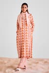 Buy_Cotton And Clay_Peach Modal V-neck Geometric Print Kurta Set _at_Aza_Fashions