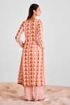 Shop_Cotton And Clay_Peach Modal V-neck Geometric Print Kurta Set _at_Aza_Fashions