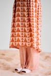 Cotton And Clay_Peach Modal V-neck Geometric Print Kurta Set _at_Aza_Fashions