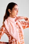 Shop_Cotton And Clay_Peach Modal V-neck Geometric Print Kurta Set 
