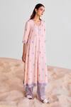 Buy_Cotton And Clay_Peach Modal Embroidery Floral Print A-line Kurta Set _Online_at_Aza_Fashions