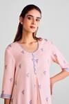 Buy_Cotton And Clay_Peach Modal Embroidery Floral Print A-line Kurta Set 
