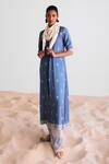 Buy_Cotton and Clay_Blue Modal Print Floral U Neck Kurta Set With Scarf _at_Aza_Fashions
