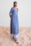 Cotton and Clay_Blue Modal Print Floral U Neck Kurta Set With Scarf _at_Aza_Fashions