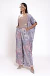 Doh Tak Keh_Purple Pleated Texture Printed Cape _Online_at_Aza_Fashions